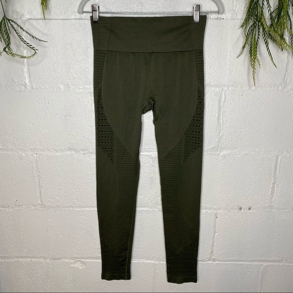 Olive Green Cut Out Perforated Workout Leggings Tights Size Small Medium